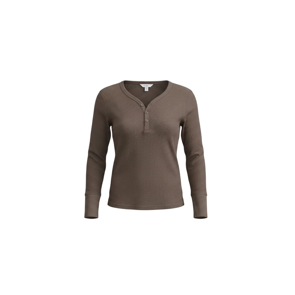 Terra & Sky Waffle Henley Women 0X 14W Brown New Long Sleeve Cotton Blend